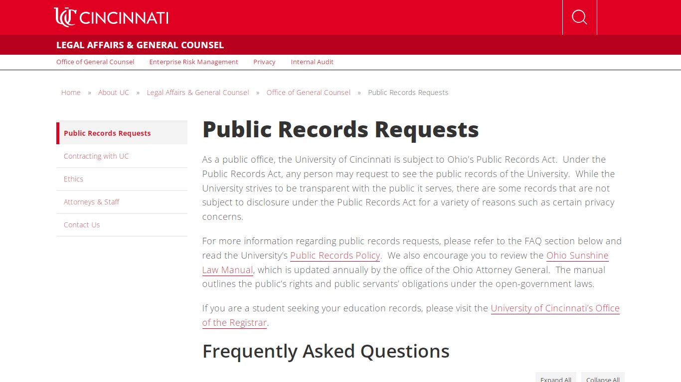 Public Records Requests - About UC | University Of Cincinnati